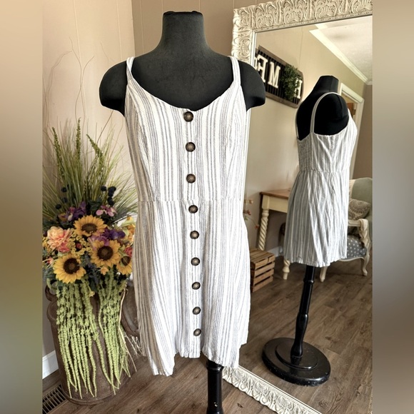 Angel Kiss • Linen Blend Striped Sundress - Picture 1 of 11